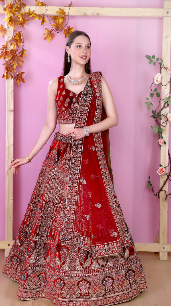 Mahroon Velvet Lehenga