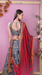 Grey Lehenga with multicolor dupatta