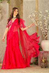 Stylish Pink Drape Saree