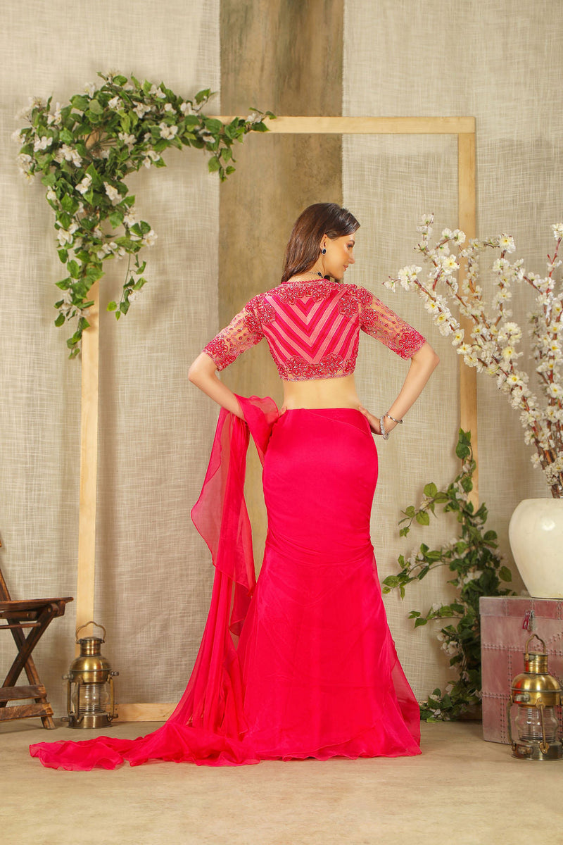 Stylish Pink Drape Saree