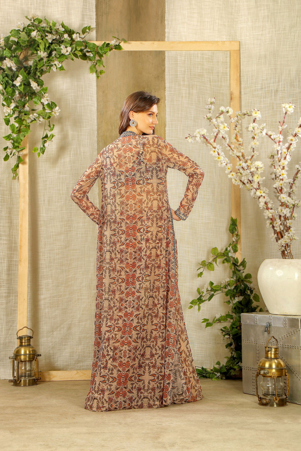 Embroidered mirror Top with Printed Plazo and Jacket