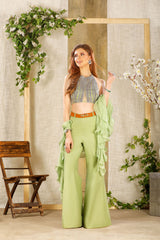 Mint Embroidered Halter Top with wide pants