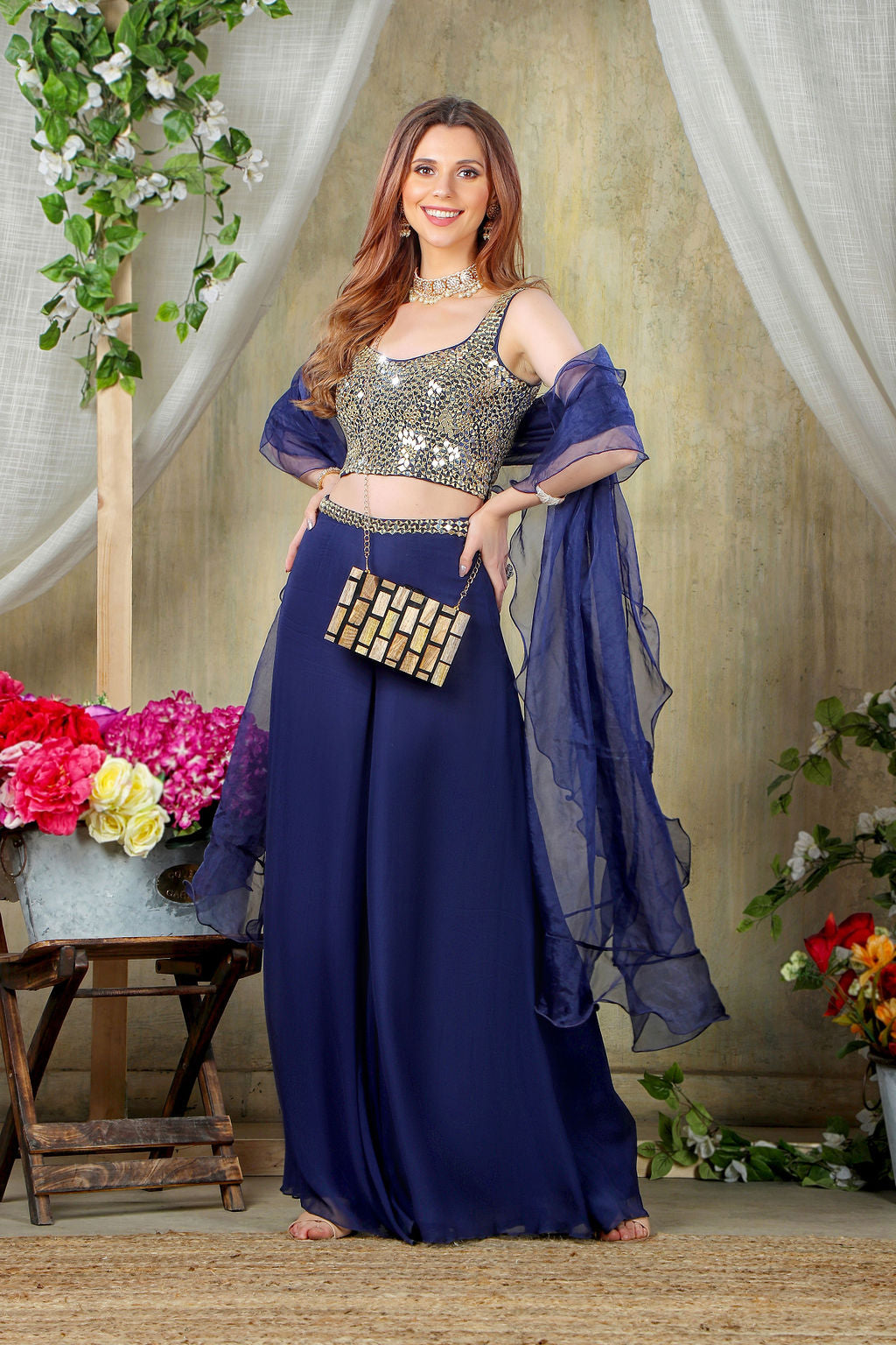 Navy Embroidered with plazo