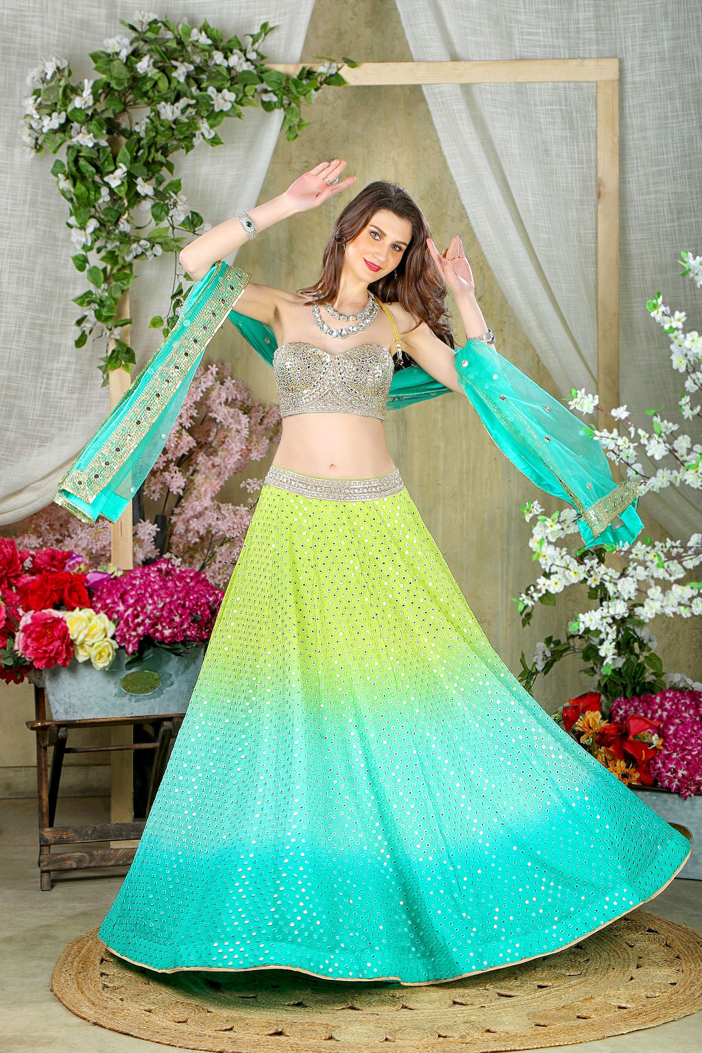 Ombre Skirt with embroidered corset blouse