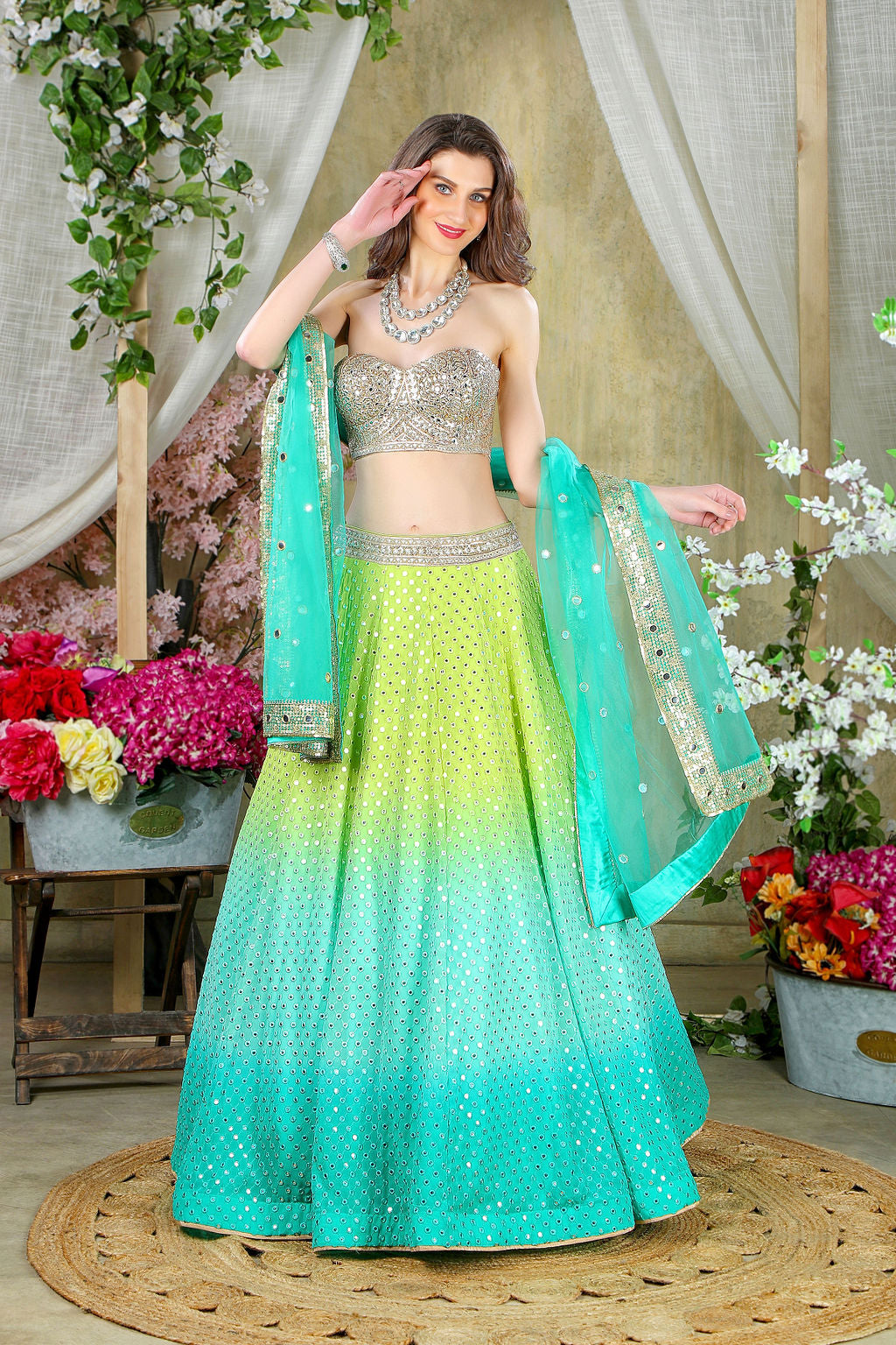 Ombre Skirt with embroidered corset blouse