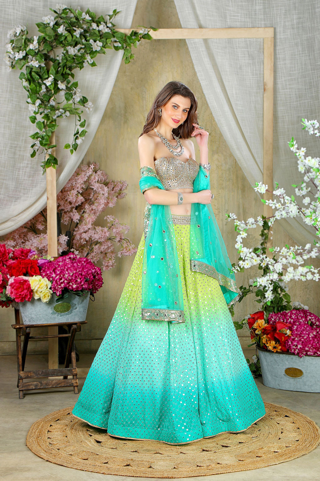 Ombre Skirt with embroidered corset blouse