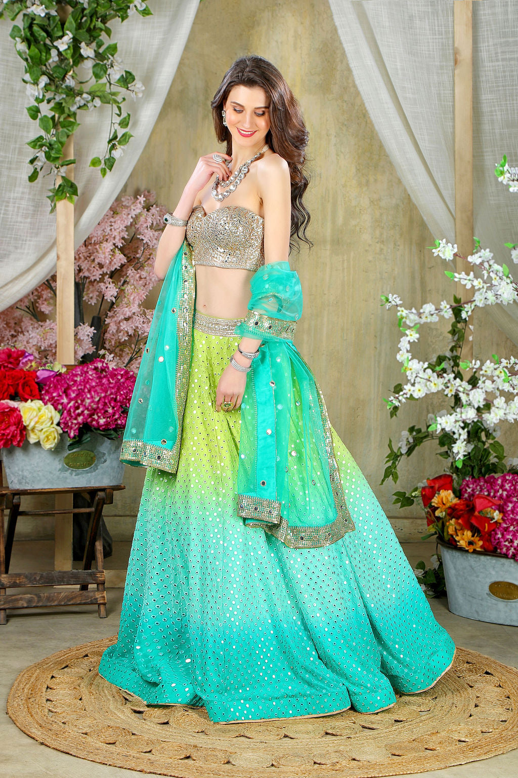 Ombre Skirt with embroidered corset blouse
