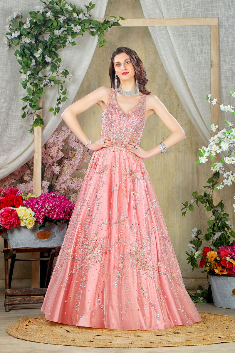 Pink Net Sequins Embroidered Ombre Shaded Gown Design by Shlok Design at  Pernia's Pop Up Shop 2024