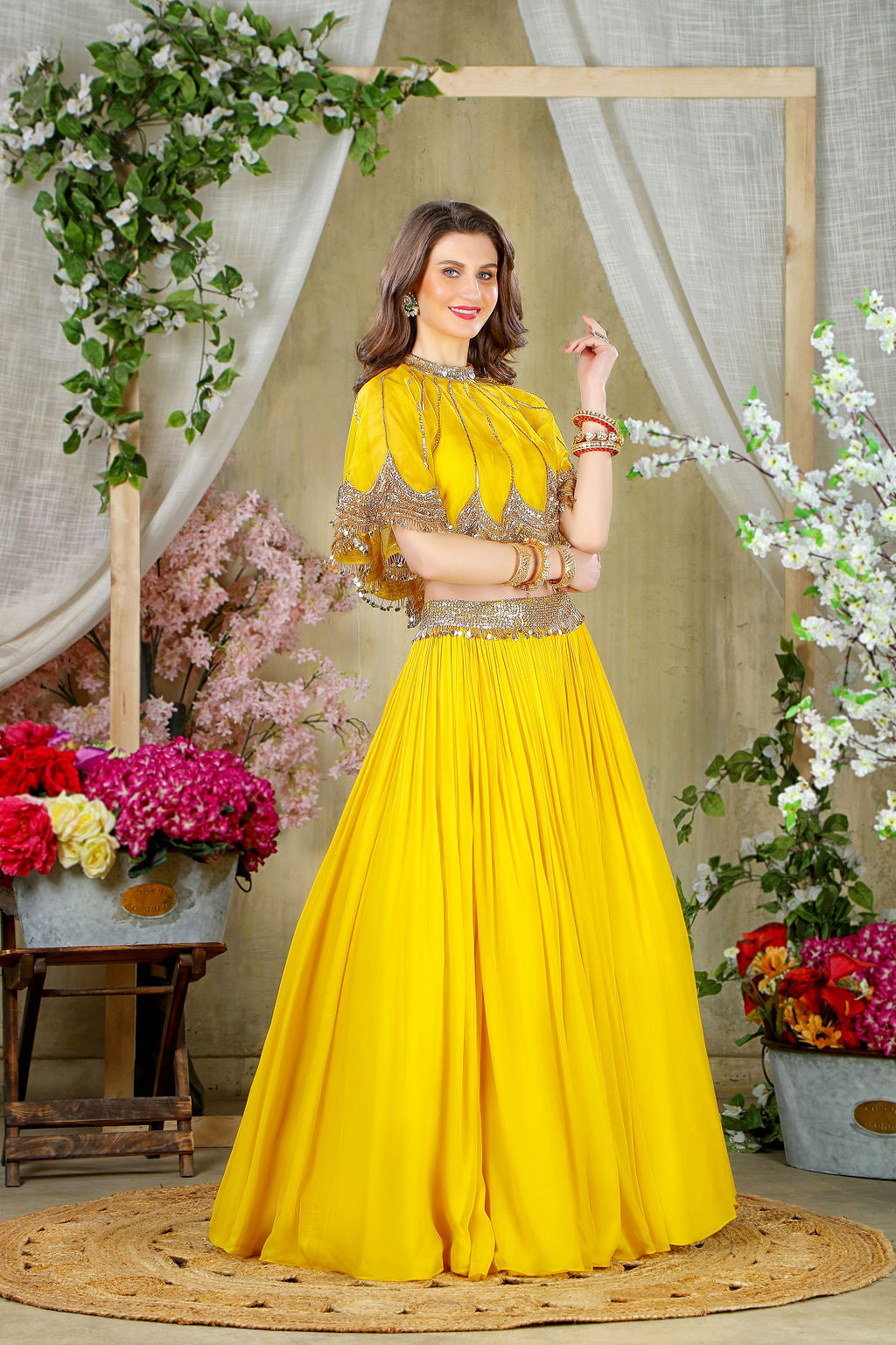 Musturd Yellow Skirt with stylish Cape