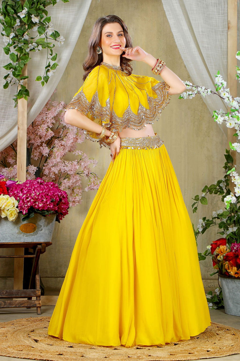 Musturd Yellow Skirt with stylish Cape