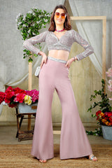 Lilac top and pants with leather patch