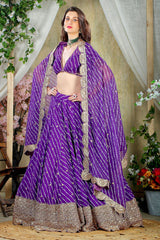Purple Lehriya Top with Skirt