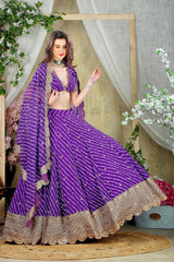 Purple Lehriya Top with Skirt