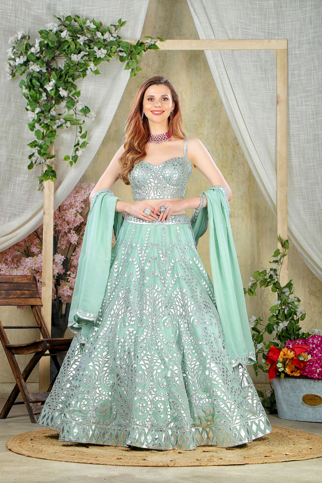 Mint Embroidered top and skirt
