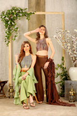 Brown Embroidered Halter Top with pants