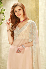 Embroidered light pink Top with matching embroidered sharara and cape