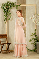Embroidered light pink Top with matching embroidered sharara and cape