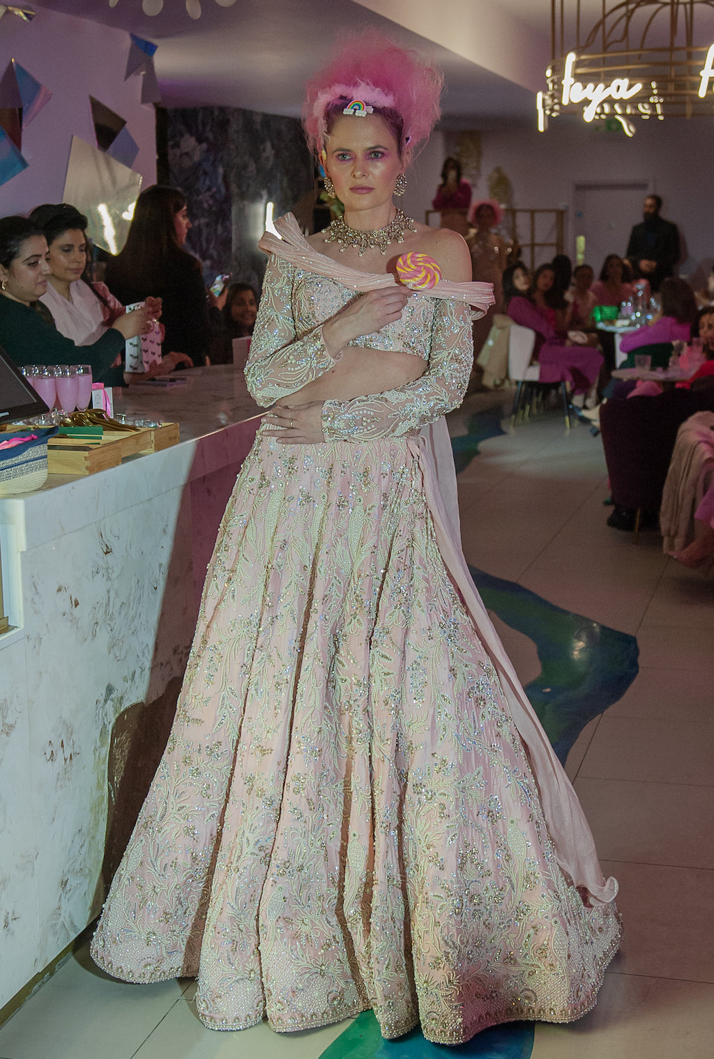 Pink Embroidered Top and Skirt