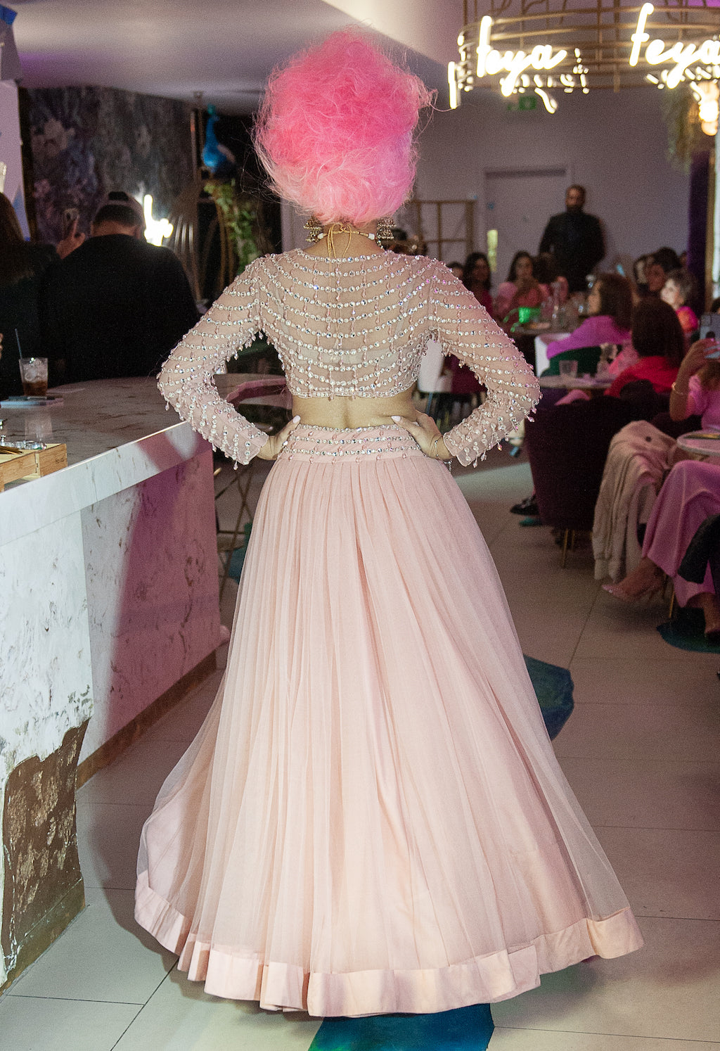 Pink Embroidered Top and Skirt