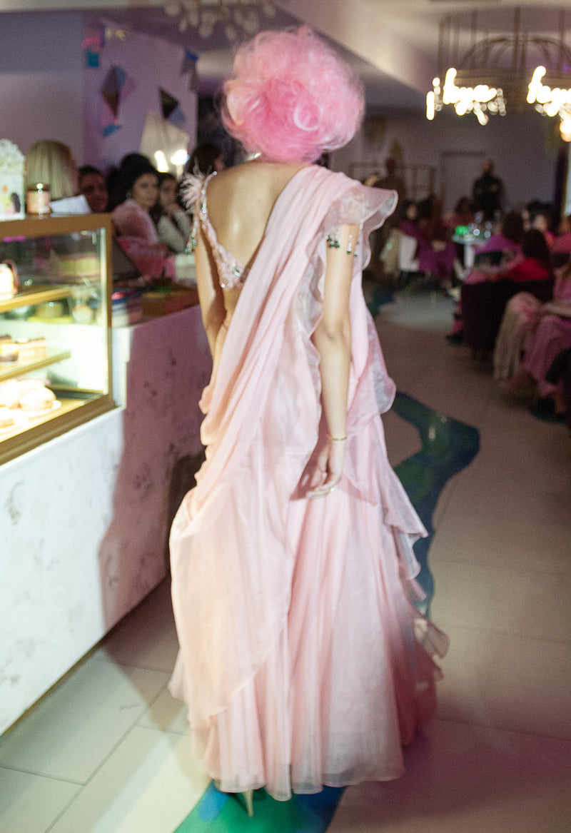 Pink Drape saree