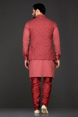 Rust Colour Kurta Chudidar And Short Nehru Jacket/Bundi