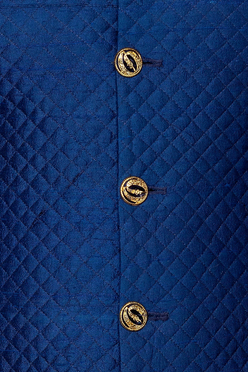 Royal Blue Quilted Sherwani Paired With Gold Chudidar Bottoms