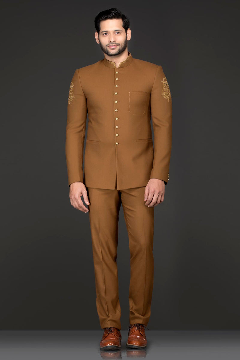 Camel Brown Colour Short Band Gala/ Cocktail Jacket Paired With Same Colour English Trousers