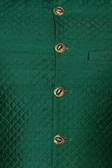 Emerald Green Quilted Fabric Sherwani With Gold Chudidar