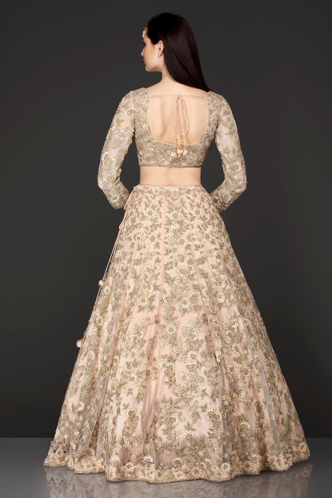 Nude Colour Net Lehenga Top With Heavy Resham And Zari Embroidery