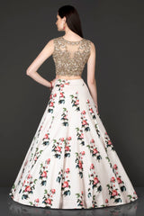 White Floral Skirt With Gold Embroidery Top With Net Dupatta