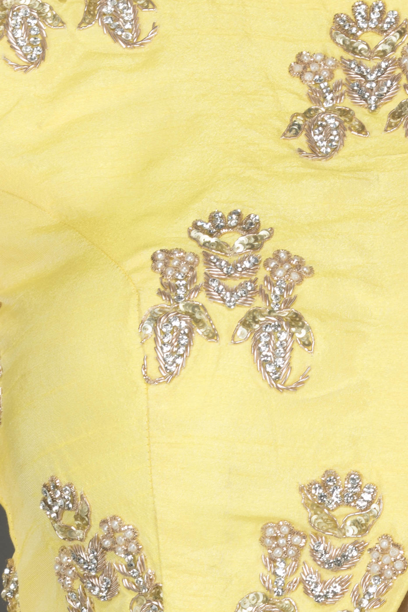 Silk Lehenga, Top and Net Dupatta with Gold Dabka and Pearl Embroidery