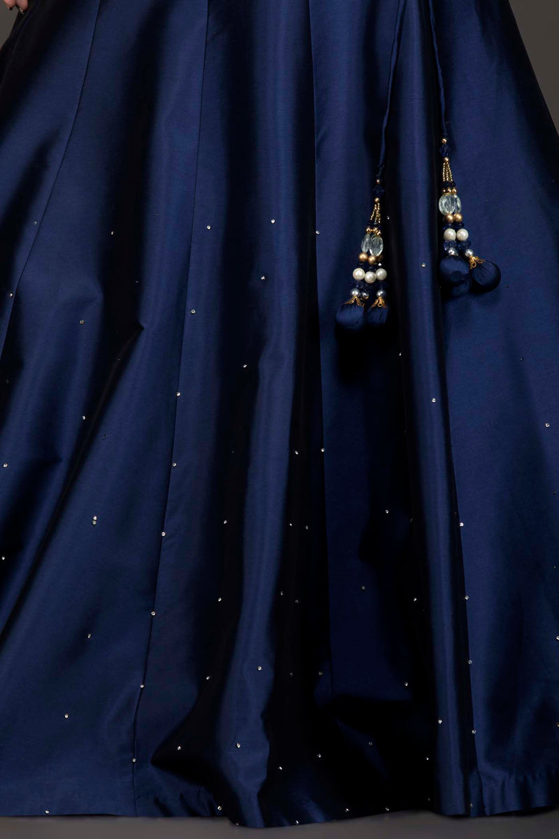 Navy Blue Silk Lehenga And Embriodery Top With Net Dupatta