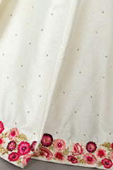 Ivory Silk Anarkali With Pink Resham/Thread Embroidery