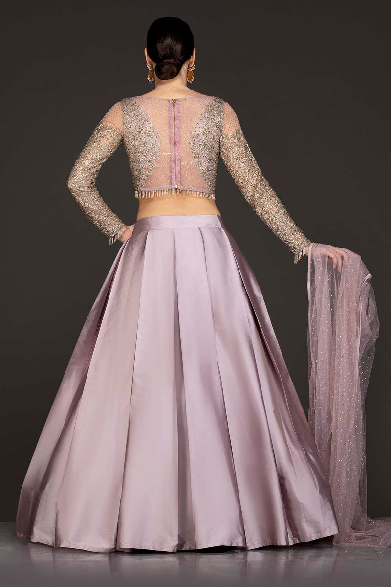 Lilac Colour Silk Skirt And Net Top And Dupatta