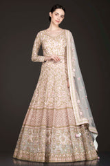Peach Colour Net Anarkali/Gown With Net Dupatta