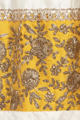 Yellow Silk Top With Ivory Silk Lehenga With Net Dupatta