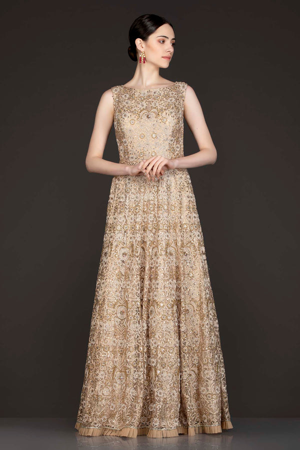 Ivory and Gold Baroque Gown - Designer Childrenswear