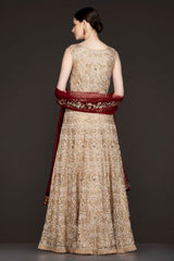 Gold Colour Net Anarkali/Gown With Thread Embroidery