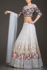 Light Grey Colour Net Lehenga Top Dupatta With Black And Pink Thread Work And Sequence Highlighting