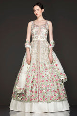 Ivory Colour Net Jacket And Silk Skirt With Net Dupatta