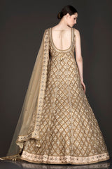 Nude Colour Net Anarkali/Gown With Net Dupatta