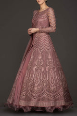 Mauve Colour Jacket Gown With Net Skirt And Net Dupatta