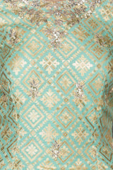 Mint Green Net Gota Patti Embroidery Sharara Top And Dupatta