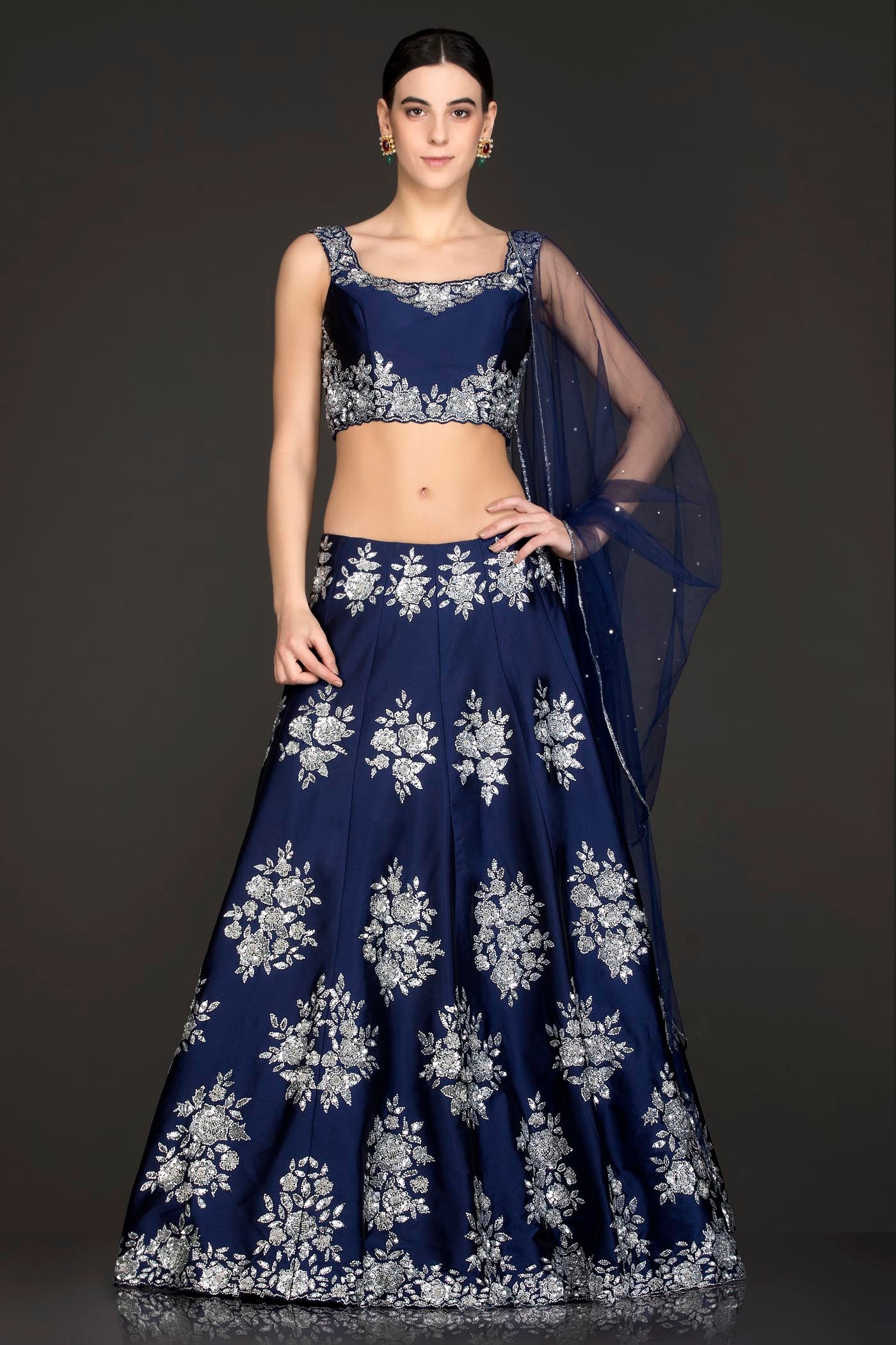 Royal Blue Colour Silk Lehenga Top With Silver Colour Stone/Swarovski Embroidery