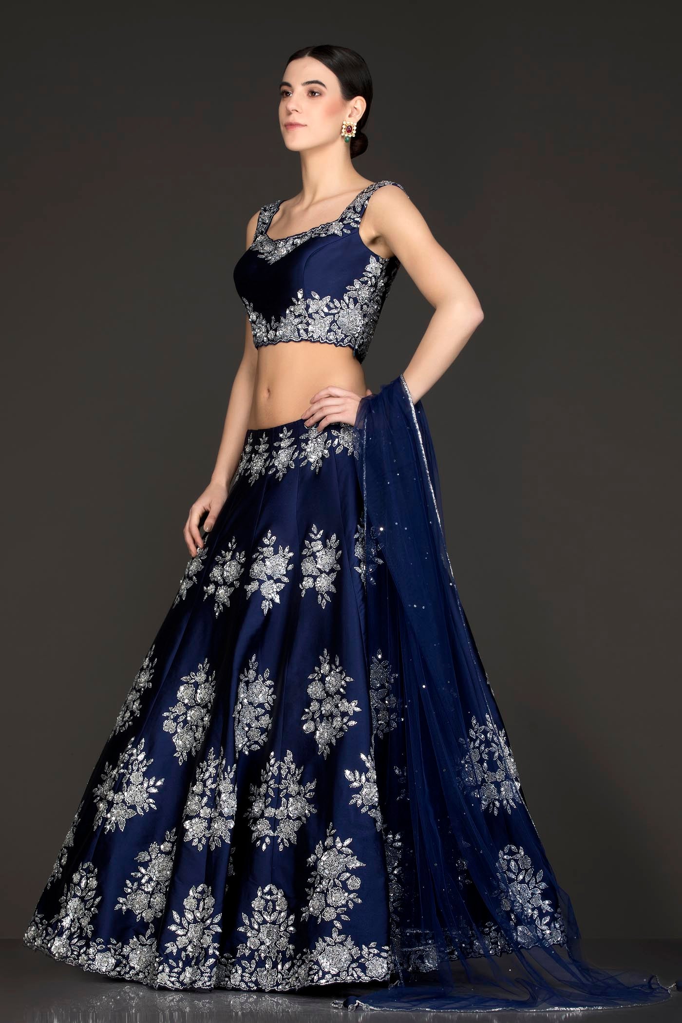 Royal Blue Colour Silk Lehenga Top With Silver Colour Stone/Swarovski Embroidery