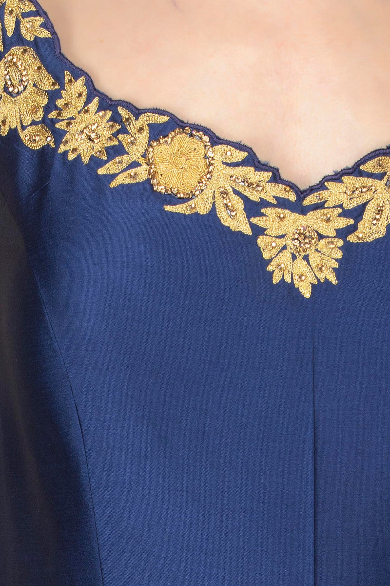 Royal Blue Silk Anarkali /Gown With Net Dupatta