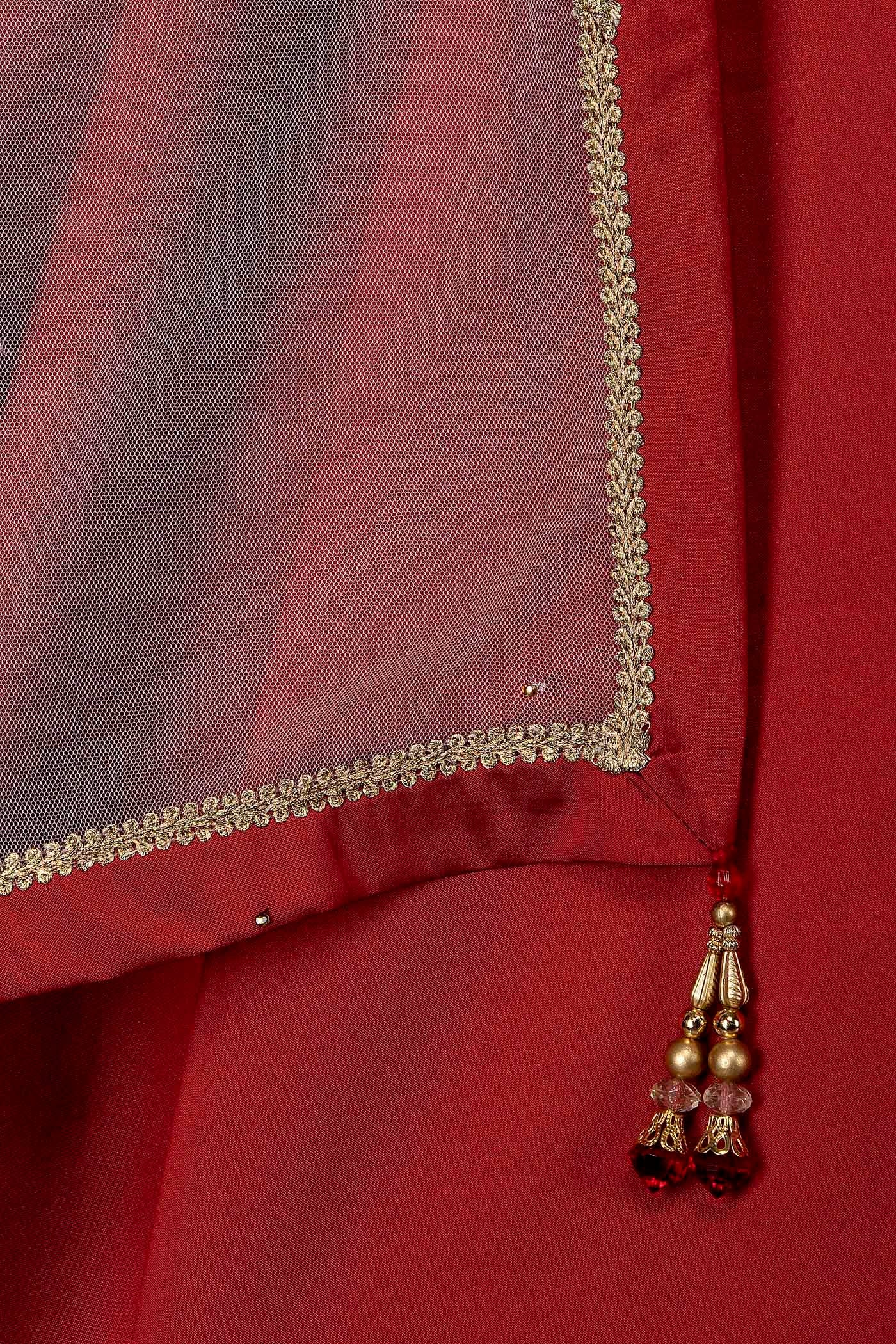 Ivory Colour Organza Floral Peplum With Maroon Silk Skirt With Net Dupatta