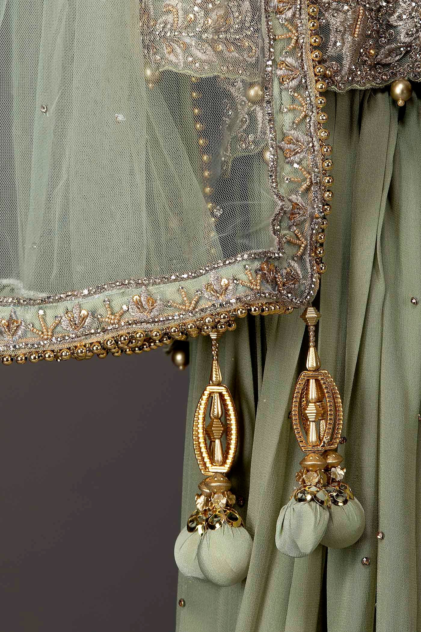 Mint Green Asymmetrical Peplum Top With Silk Inner And Georgette Sharara