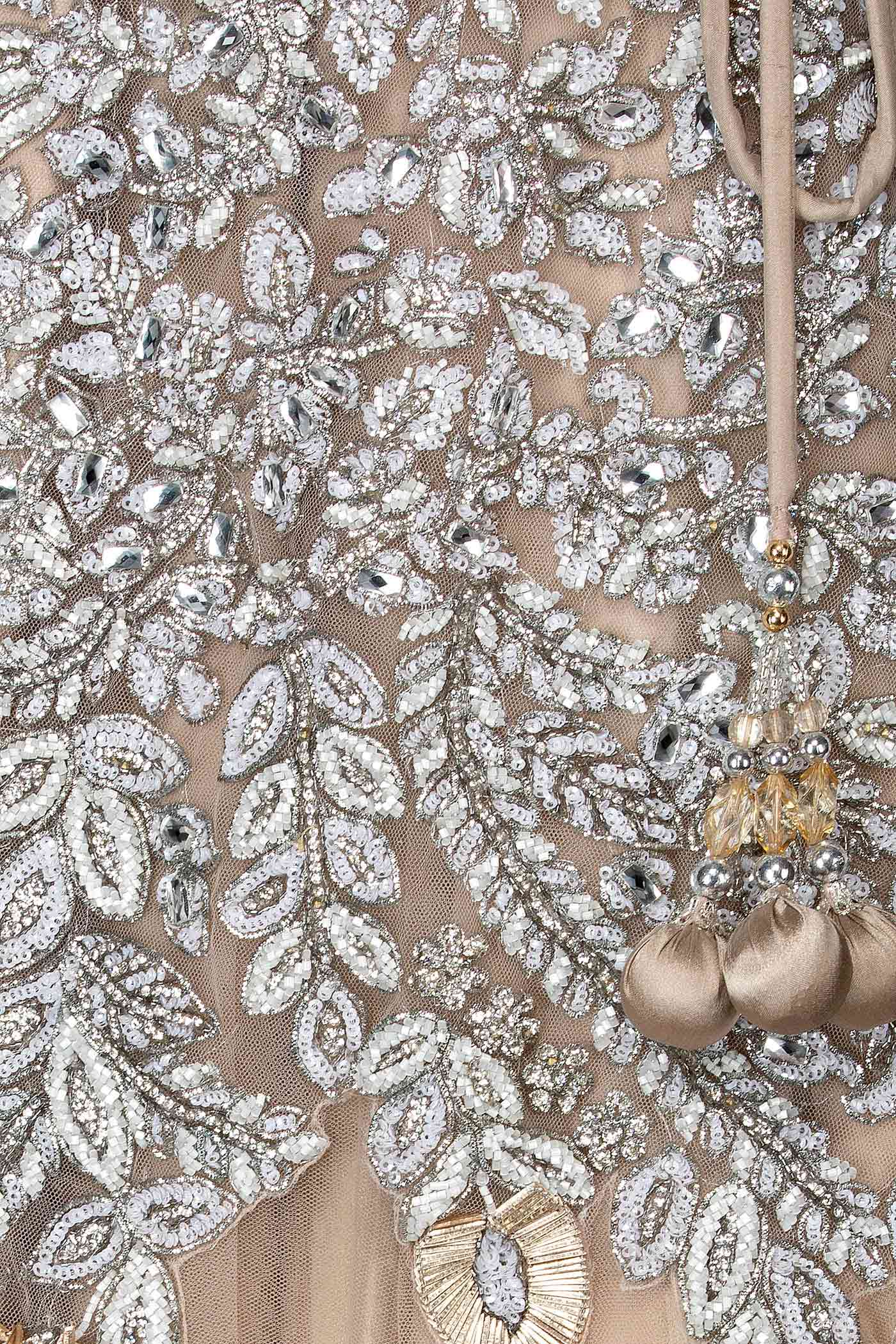 Beige Gold Net Skirt Top With Heavy Embellishment of Thread/Badla/Stone work