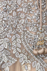 Beige Gold Net Skirt Top With Heavy Embellishment of Thread/Badla/Stone work